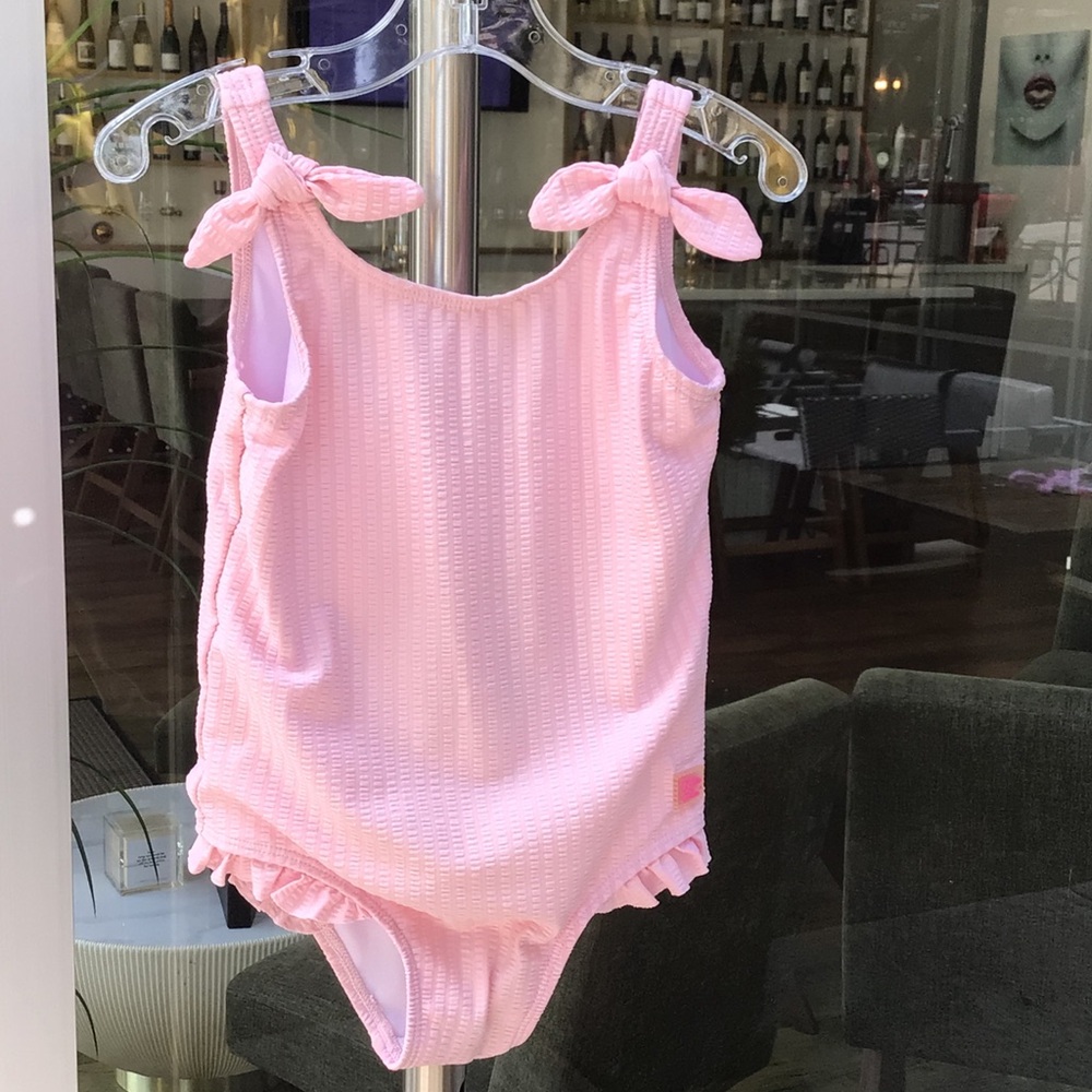 Ruffle Butts girls Pink bow One-Piece Swimsuit 3T